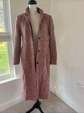 J. Crew Long Tweed Trench Coat in Rose Blend